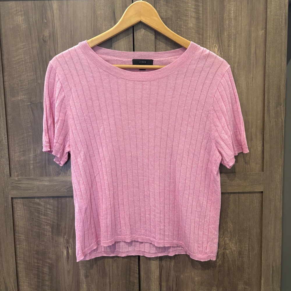 J Crew Large Thin Knit Sweater Silk Cashmere Pink Short Sleeve